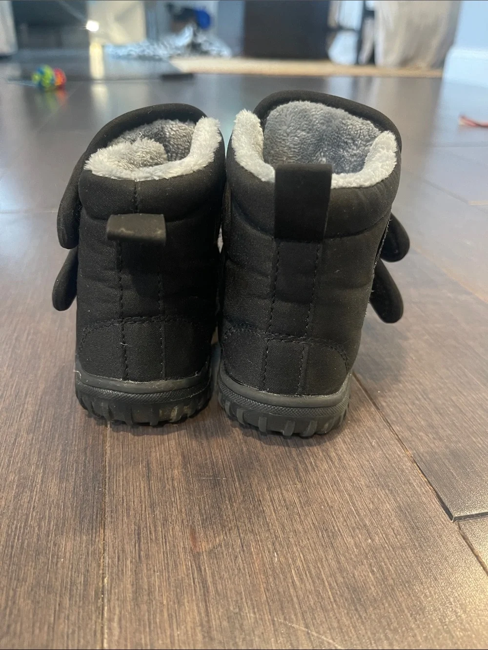 Kids Black Winter Boots with Hook-and-Loop Straps